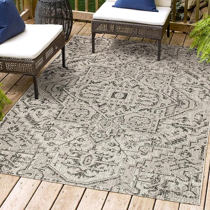 JONATHAN Y SMB105D-5 Estrella Bohemian Medallion Textured Weave Indoor/Outdoor Black/Gray 5 ft. x 8 ft. Area-Rug, Coastal,Easy-Cleaning,HighTraffic,LivingRoom,Backyard, Non Shedding
