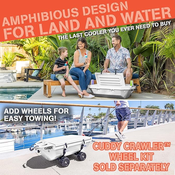 CUDDY Floating Cooler and Dry Storage Vessel for Land & Water – 40QT– Great for River, Beach, Kayak, Pool, & Lake - Multiple Color Options