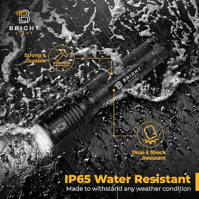 Bright Light Tactical Flashlight - Battery Powered AA Flashlight, 1200 Lumens, 5 Modes, P50 LED, High Contrast, Won't Get Hot, Zoom, Weatherproof, Billet Aluminum, Ideal for Camping and Emergency