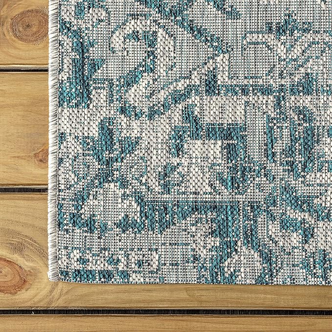 JONATHAN Y SMB105C-6R Estrella Bohemian Medallion Textured Weave Teal/Gray 6' Round Indoor/Outdoor Area Rug, Pet Friendly, Non-Shedding, Stain Resistant, Easy-Cleaning for Backyard, Patio, Porch