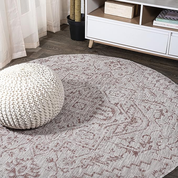 JONATHAN Y SMB105A-4R Estrella Bohemian Medallion Textured Weave Red/Taupe 4' Round Indoor/Outdoor Area Rug, Pet Friendly, Non-Shedding, Stain Resistant, Easy-Cleaning for Backyard, Patio, Porch