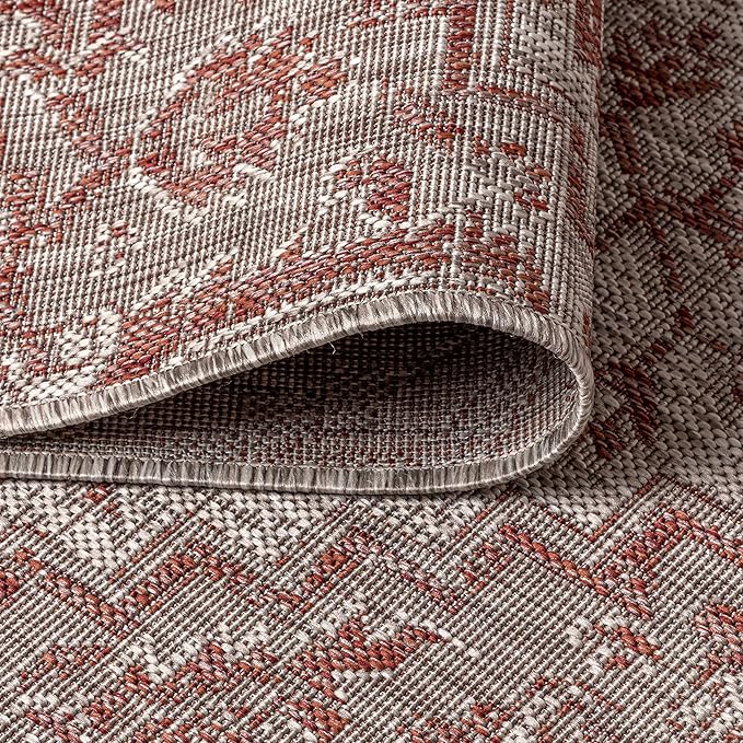 JONATHAN Y SMB105A-6SQ Estrella Bohemian Medallion Textured Weave Red/Taupe 6' Square Indoor/Outdoor Area Rug, Pet Friendly, Non-Shedding, Stain Resistant, Easy-Cleaning for Backyard, Patio, Porch