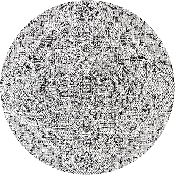 JONATHAN Y SMB105D-6R Estrella Bohemian Medallion Textured Weave Black/Gray 6' Round Indoor/Outdoor Area Rug, Pet Friendly, Non-Shedding, Stain Resistant, Easy-Cleaning for Backyard, Patio, Porch