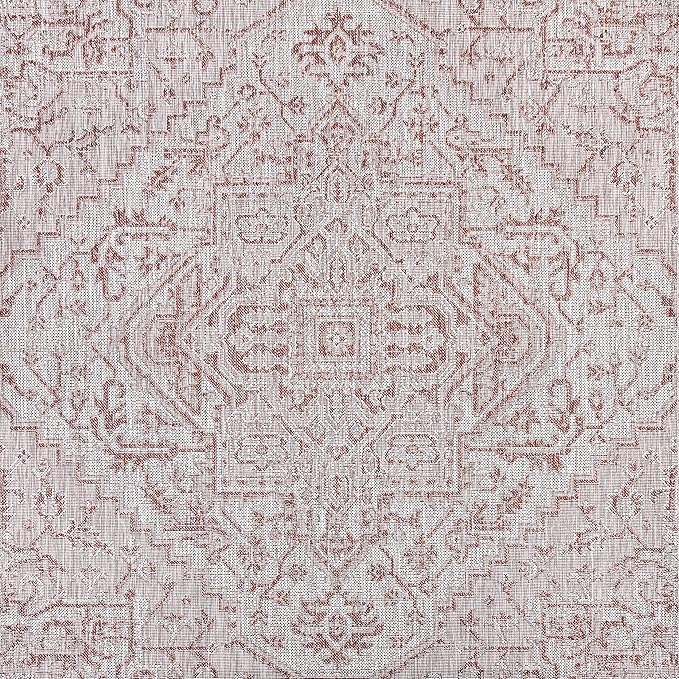 JONATHAN Y SMB105A-6SQ Estrella Bohemian Medallion Textured Weave Red/Taupe 6' Square Indoor/Outdoor Area Rug, Pet Friendly, Non-Shedding, Stain Resistant, Easy-Cleaning for Backyard, Patio, Porch
