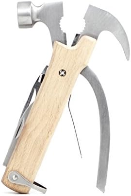 Kikkerland 10 in 1 Pocket Compact EDC Gear Equipment Stainless Steel Multi-Tool, White, Wood Handle, for Outdoors, Camping Tool Accessories Survival