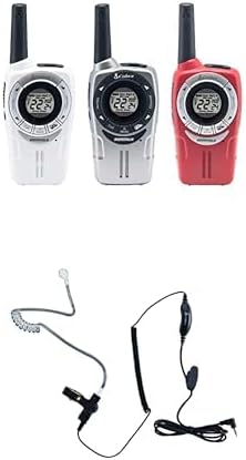 Cobra ACXT360 Water Resistant Walkie Talkies for Adults & Compatible Cobra Surveillance Headset: Rechargeable, 22 Channels, Long-Range, 3 Two-Way Radios, 2 Headsets, White, Silver and Red