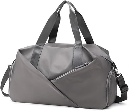 Gym Bag for Men & Women with Shoe Wet Compartment and Wet Pocket, Waterproof Sports Bags for Men, Weekender Overnight Bag, Sport Gym Tote Bags Swimming Yoga (Grey)
