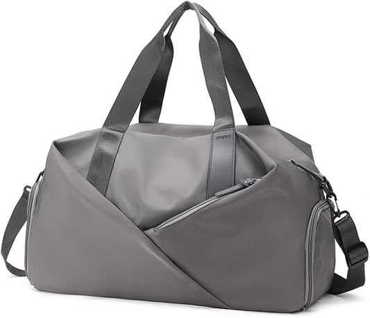 Gym Bag for Men & Women with Shoe Wet Compartment and Wet Pocket, Waterproof Sports Bags for Men, Weekender Overnight Bag, Sport Gym Tote Bags Swimming Yoga (Grey)