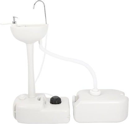 Outvita Portable Camping Sink w/ 19L Water Tank Rolling Wheels Towel Holder Soap Dispenser Faucet, Outdoor Foot Pump Washing Station for RV Boat Travel Picnic Worksit