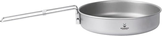 Camping Plate Titanium Pan Dish Plate with Handle & Mesh Bag, Large Reuseable Ultralight Dinner Plate for Camping Outdoors Backpacking (750ML)