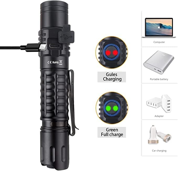 Wurkkos Tactical Flashlight, 2000 Lumen Super Bright Flashlight, Rechargeable Flashlight 345m Long Range, Dual Switch, IPX8 Waterproof EDC Flashlight for Emergencies, Camping, Hiking