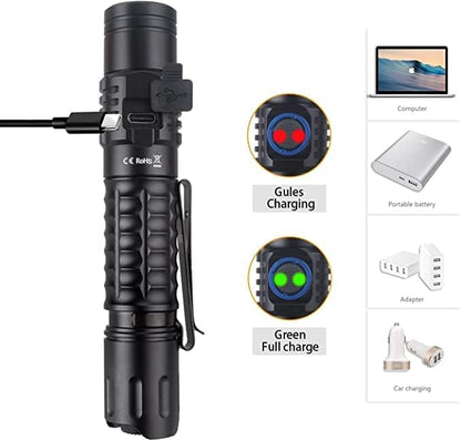 Wurkkos Tactical Flashlight, 2000 Lumen Super Bright Flashlight, Rechargeable Flashlight 345m Long Range, Dual Switch, IPX8 Waterproof EDC Flashlight for Emergencies, Camping, Hiking