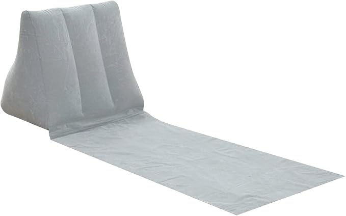 2X Inflatable Outdoor Sun Bath Beach Mat Pillows Flocking Beach Chairs with Backrest Inflatable Lounger for Portable Travel Camping (Grey)