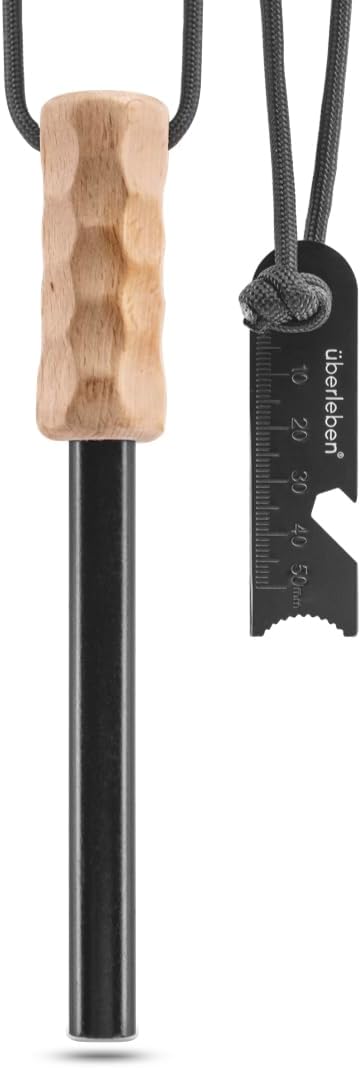 überleben Kräftig Ferro Rod Fire Starter for Survival w/Multi-Tool Fire Striker, Lanyard - 1/2" Thick Fire Steel, 20,000 Strikes - Waterproof Flint and Steel - Camping Fire Starter Rod