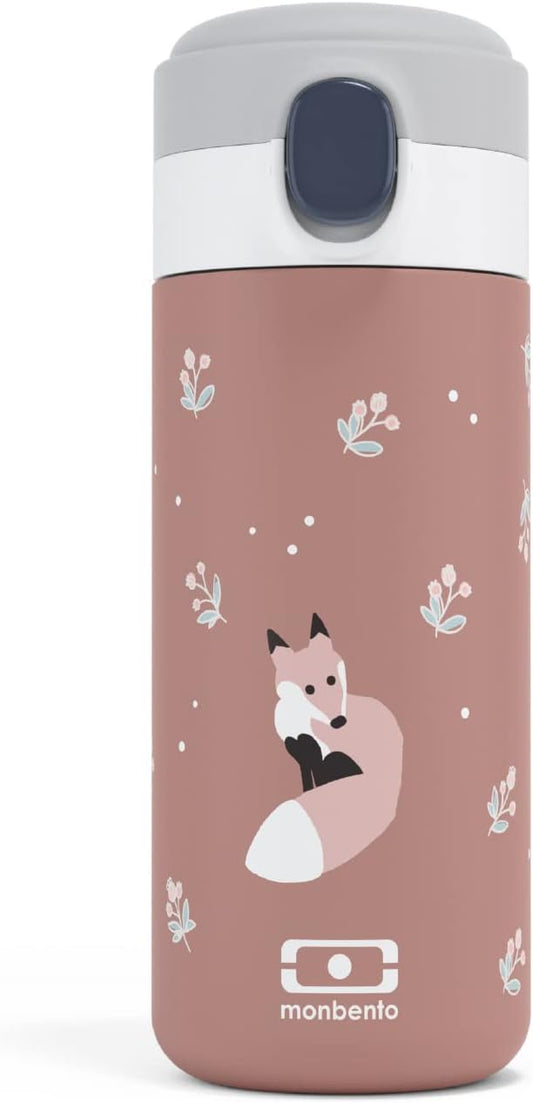 MONBENTO - Insulated Water Bottle MB Pop cinnamon Fox - 11 floz/360ml Leakproof Metal Water Bottle - Keeps Drinks Hot/Cold - Stainless Steel Bottle for Kids & Adult - Sports Cap - BPA Free - Fox