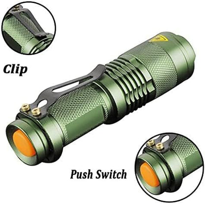 MODOAO 6 Pack,7W 300LM SK-68 3 Modes Mini Light Black Q5 LED Tactical Flashlight, LED Mini Flashlights,Tactical Flashlight for Camping Hiking Emergency(Green)