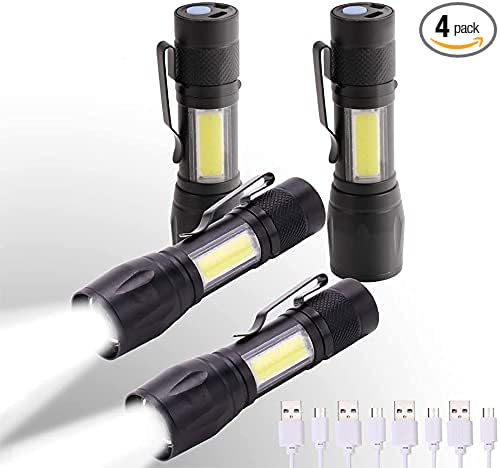 KunHe 4 Pack USB Rechargeable Mini Small LED Flashlights, Camping Lantern Combo Flashlight, Bright High Lumens EDC Flash Light, Christmas Gifts for Men