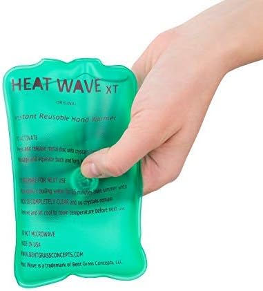 Made in USA: HEAT WAVE Instant Reusable Heat Pack, XT Large Instant Reusable Hand Warmers 4-Pack, for Camping, Hiking, Pain Relief (3x6), Click Heat
