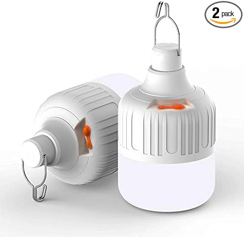 Newest 30W 5500LM Waterproof Rechargeable LED Night Light Bulb,Dimmable Emergency Lights, Outdoor BBQ Hanging Light, Bright Lights for Tent Lantern/Patio/Garden/Power Failure, Pack of 2