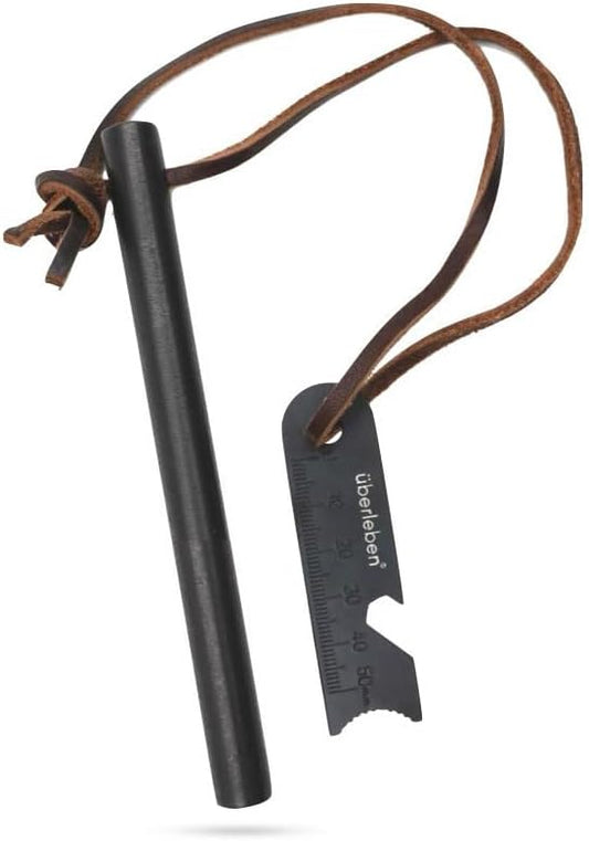 überleben Kräftig Ferro Rod Fire Starter for Survival w/Multi-Tool Fire Striker, Lanyard - 1/2" Thick Fire Steel, 20,000 Strikes - Waterproof Flint and Steel - Camping Fire Starter Rod