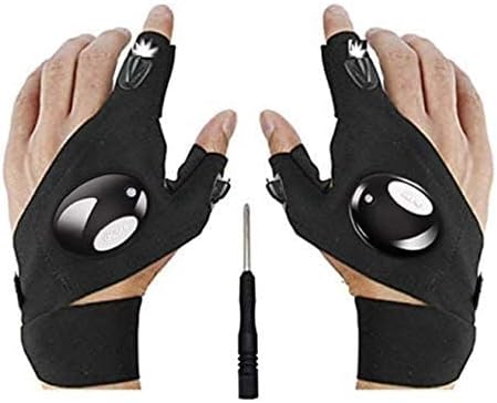 Flashlight Gloves, Fingerless LED Flashlight Gloves, Birthday Gifts for man, Hands Free Flashlights for Working in Darkness Places Fishing, Repair, Camping, Hiking, Running