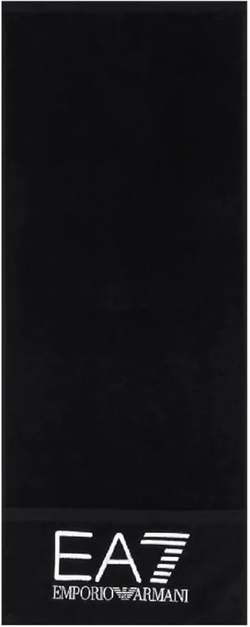 Emporio Armani EA7 EA7 Black Gym Towel, Front Pocket, Contrast Logo on the Front, White, One Size Black, black / white