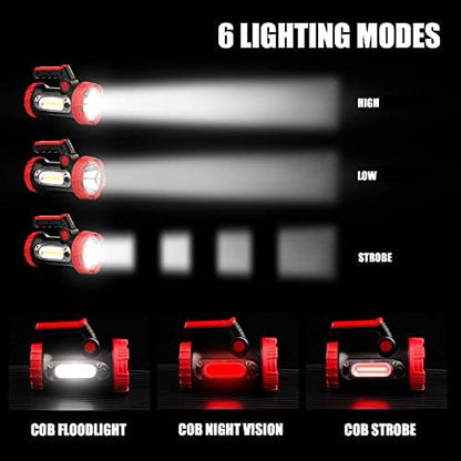 Rechargeable Spotlight, 6000Lumens LED Spotlight Flashlight 6 Modes Bright Handheld Large Flashlight with Tripod & Mobile Charger Waterproof Searchlight for Camping Outdoor Emergency as Gift
