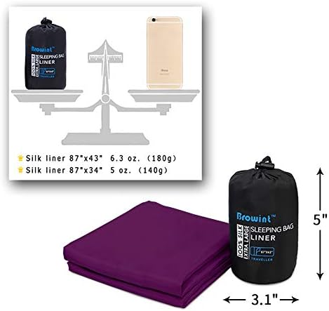 Browint Silk Sleeping Bag Liner, Silk Sleep Sack, Extra Wide 87"x43", Lightweight Travel Sheet for Hotels, More Colors for Option, Reinforced Gussets
