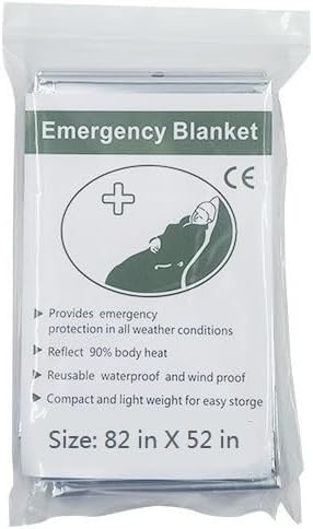 Emergency Blanket Stormproof Survival Blanket, 82""x52"", Water Resistant Fire Retardant Thermal Blanket with Carrying Bag for Outdoor Camping Hiking, Silver