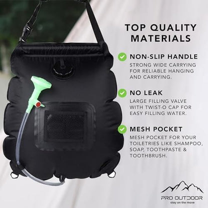 Solar Shower Bag - 5 Gallon / 20 L Portable & Compact Solar Heating Shower, Removable Hose & On-Off Shower Head - Made of Premium ABS Plastic - Ideal for Travel, Camping, Hiking, Fishing