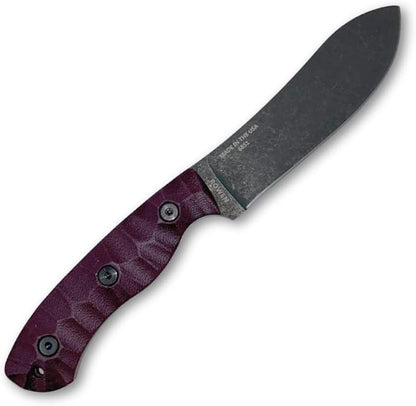 ESEE James Gibson Designed JG5 Nessmuk Fixed Blade Knife w/Sculpted Micarta Handles, Black Oxide Finish, and Brown Leather Pouch Sheath (Burgundy Sculpted Linen Micarta)