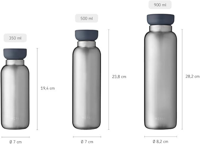 MEPAL, Medium Insulated Water Bottle with Lid, for Coffee, Tea, Juice and Soda, BPA Free, Nordic Denim, Holds 17 oz, 1 Count