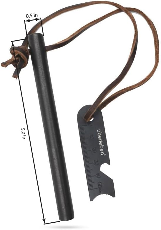 überleben Kräftig Ferro Rod Fire Starter for Survival w/Multi-Tool Fire Striker, Lanyard - 1/2" Thick Fire Steel, 20,000 Strikes - Waterproof Flint and Steel - Camping Fire Starter Rod