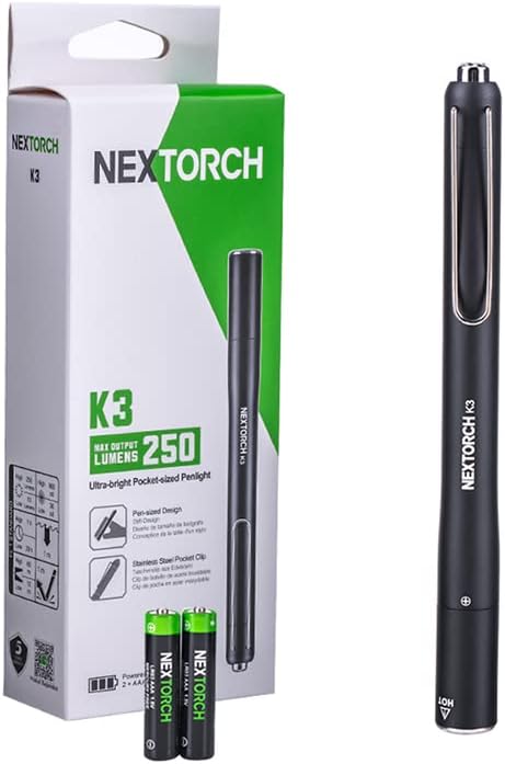 NEXTORCH Pen Light Flashlights with Clip 250 Lumens Mini Pocket Penlight Compact Handheld Torch for Camping Outdoor Emergency Everyday Flashlights Powered by AAA Battery