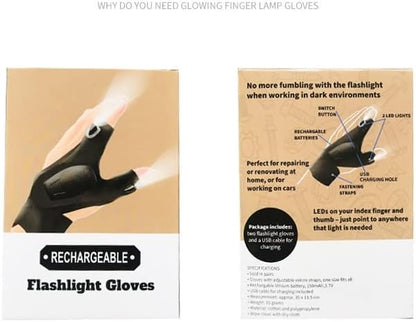 LED Rechargeable Flashlight Glove ,Hands Free Unique Gadget Tools Gifts for Valentine's Day Gifts Outdoor Fishing Gloves Repairing Cars Night Running Fishing Camping Hiking in Dark Place (2 Pair)