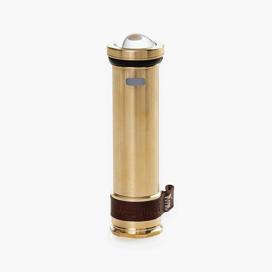 Barebones Mini Flashlight - Rechargeable 4-Inch Flashlight Great for Camping, Travel, and More - Antique Style Flashlight with 4 Light Settings and a Copper Magnetic Base (Brass)