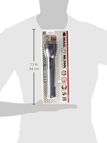 Maglite ML300L LED 2-Cell D Flashlight, Gray