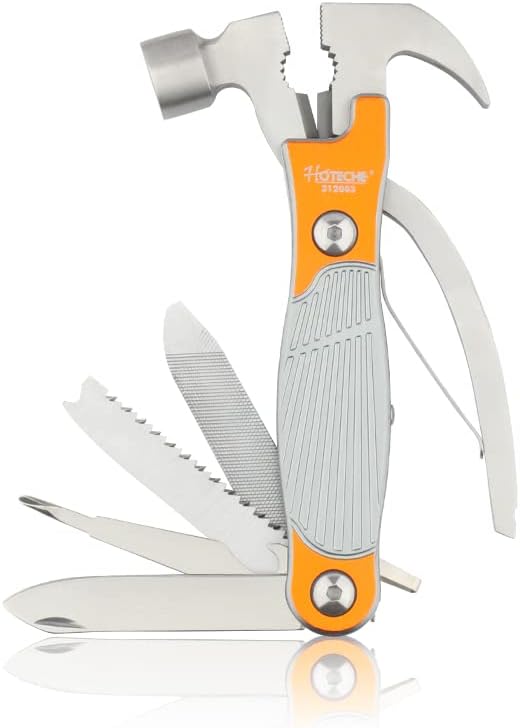 Hoteche MultiTool 11-in-1 Multi-Functiona Adjustable Wrench with Hook Remover, Wire Cutter, Hammer, Wrecking Bar, Screwdriver, Bottle Opener, Saw, Knife, File for Camping and Household