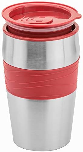 Mixpresso Personal Single-Serve Coffee Maker & 14oz Travel Mug, Drip Small Tumbler With Auto Shut Off & Reusable Filter, Red, Compatible With Coffee Grounds