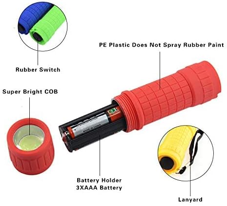 6-Pack Small Mini Flashlight Set, 5 Colors, COB LED Handheld flashlight with Lanyard,18-Pack AAA Battery Included for Kids/Night Reading/Party/Camping/Emergency/Hunting