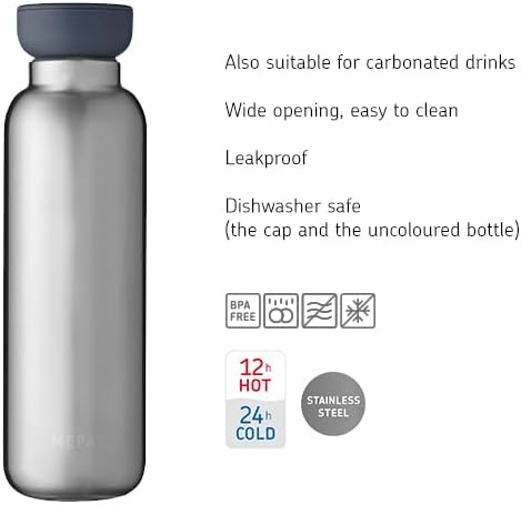 MEPAL, Medium Insulated Water Bottle with Lid, for Coffee, Tea, Juice and Soda, BPA Free, Nordic Denim, Holds 17 oz, 1 Count