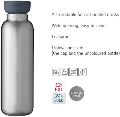 MEPAL, Medium Insulated Water Bottle with Lid, for Coffee, Tea, Juice and Soda, BPA Free, Nordic Denim, Holds 17 oz, 1 Count