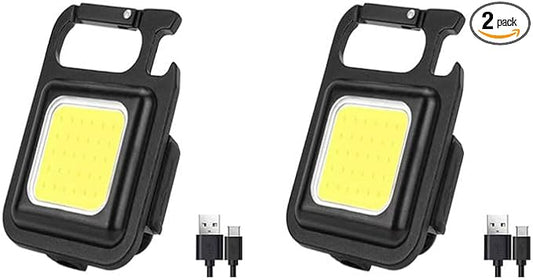 2Pack Keychain Work Light - Compact, Rechargeable, Ultra-Bright, with Carabiner, Magnetic, Adjustable Stand, Tripod - Perfect for Outdoor, Work, Emergency Use (2) pcs