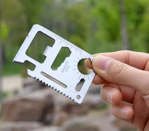 Gixaxak Outdoorsman 11 in 1 Stainless Steel Credit Card Pocket Sized Survival Multi-Functional Gadget Tool for Camping Hiking or Emergency Survival Multitool Card Camping Tool EDC Kit in Your Wallet