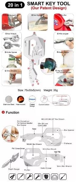20 In 1 Multi key tool, survival tool, back up tool, key chain belt loop tool.