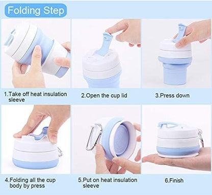 Collapsible Coffee Cup, 20 OZ 600ml Silicone Folding Camping Cup, Leak Proof BPA Free Portable Cup, Travel mug with Lids for hiking (Light Blue)