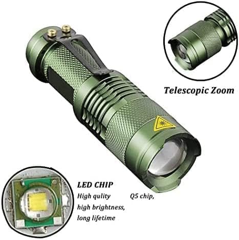 MODOAO 6 Pack,7W 300LM SK-68 3 Modes Mini Light Black Q5 LED Tactical Flashlight, LED Mini Flashlights,Tactical Flashlight for Camping Hiking Emergency(Green)