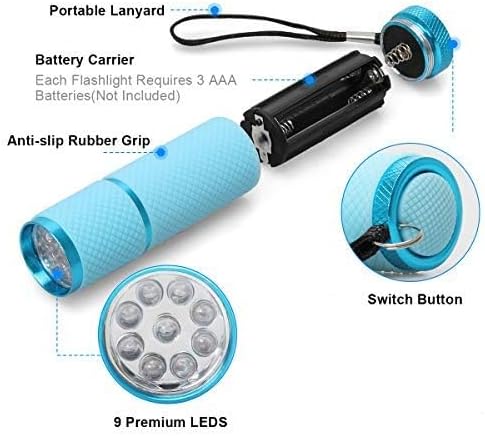 Coolrunner 3pcs LED Flashlight, Small Glow Flashlights with 9 LED Lights, Portable Light Nail Dryer for Nail Gel (MIXCOLOR)