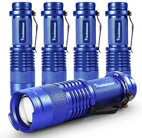 5 Pack LED Mini Flashlights 7W 300LM SK-68 3 Modes Q5 LED Tactical Flashlight for Camping Hiking Emergency (Blue)