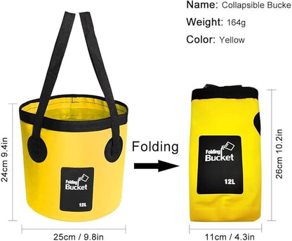 Collapsible Bucket with Handle, Multifunctional Foldable Water Container for Camping, Hiking, Traveling, Fishing, Washing, Gardening, Waterproof, Durable, Lightweight, Black (SFVYELLOW, 12L)